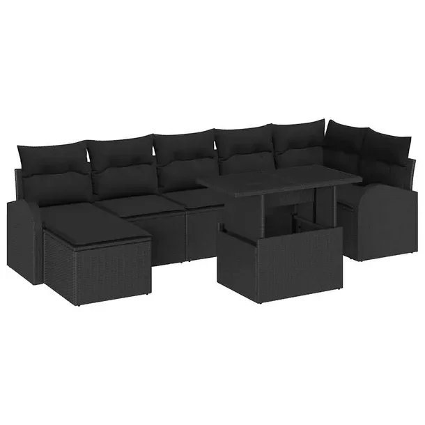 Zestaw Czarnej Sofy Ogrodowej z Rattanu, Modularny, 5 Elementów