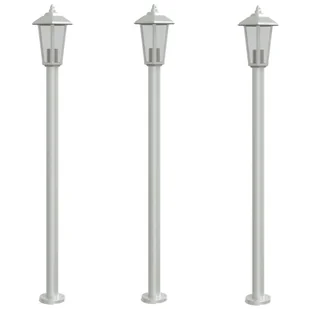 Lampy ogrodowe na słupku, 3 szt., srebrne, 120 cm, stal - Lampy ogrodowe - miniaturka - grafika 1