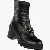 Botki damskie - Botki Damskie Skórzane Buty Na Klocku Zimowe Ocieplane Czarne Simen 4365A Czarny 41 - miniaturka - grafika 1