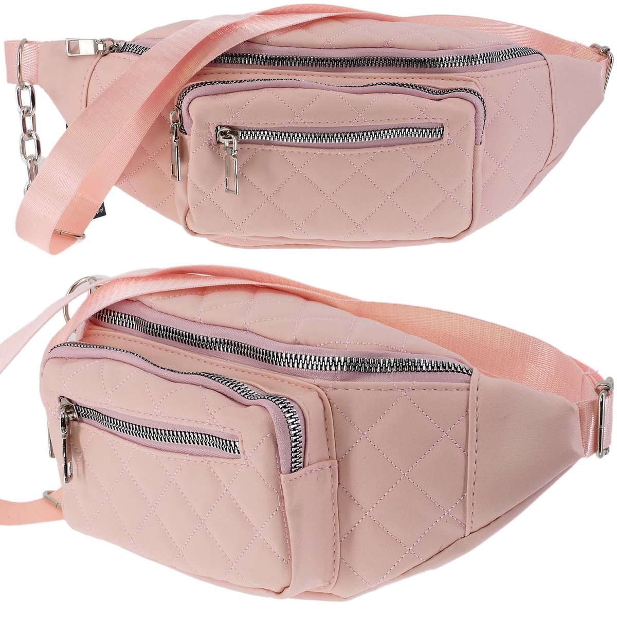 Damska Saszetka Nerka Torebka Crossbody Bag Na Ramię Różowa Pikowana