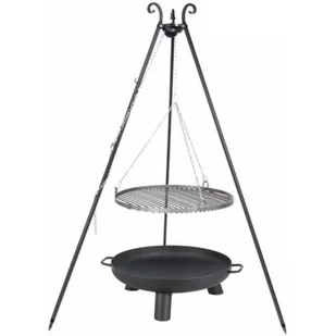 Farmcook Grill ogrodowy na trójnogu z rusztem ze stali nierdzewnej 70cm Czarny + Palenisko ogrodowe PAN 34 70cm - Ruszty - miniaturka - grafika 1
