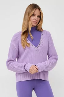 Swetry damskie - Patrizia Pepe sweter wełniany damski kolor fioletowy - grafika 1