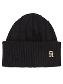Czapki damskie - Tommy Hilfiger Czapka Th Timeless Beanie AW0AW15307 Czarny - miniaturka - grafika 1