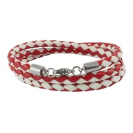 Naszyjniki męskie - Skórzany naszyjnik skórzany pasek 4 mm męski naszyjnik czerwony / biały 17-100 cm długości z zapięciem karabińczykowym srebrny pleciony, długość: 50 centymetrów - miniaturka - grafika 1