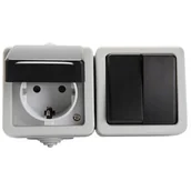Wyłączniki światła i elektryczne - Kanlux Łącznik świecznikowy + gniazdo hermetyczne SCHUKO Czarny IP44 27136 - miniaturka - grafika 1