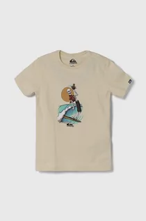 Koszulki dla chłopców - Quiksilver t-shirt bawełniany dziecięcy NEVERENDINGSURF kolor beżowy z nadrukiem - grafika 1