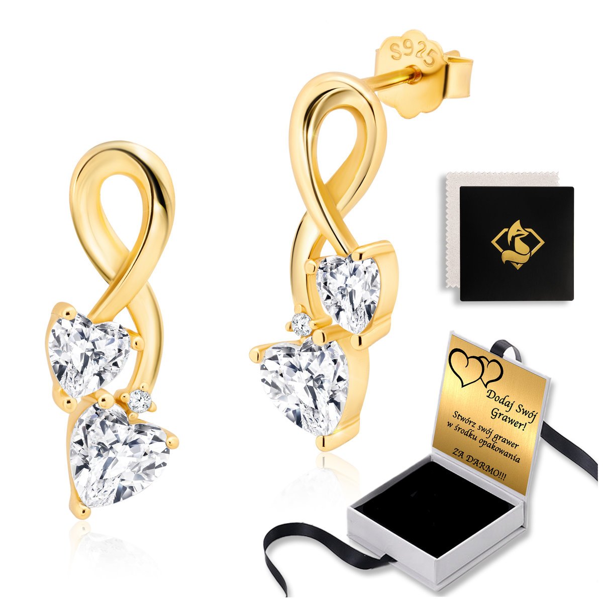 Złote Kolczyki z Cyrkoniami w Kształcie Serca GRAWER dla Żony Córki