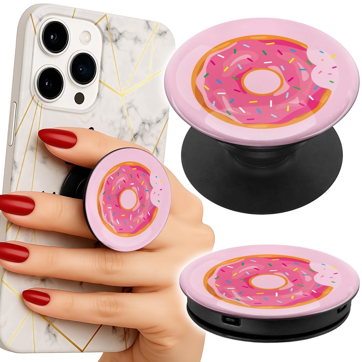 Uchwyt do telefonu Popsocket na palce/stojak PĄCZEK DONUT POLEWA CUKROWA