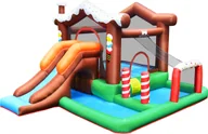 Place zabaw - COSTWAY Nadmuchiwany dmuchany zamek z basenem wodnym zjeżdżalnia ścianka wspinaczkowa obręcz do koszykówki dla dzieci 380x330x220cm - miniaturka - grafika 1