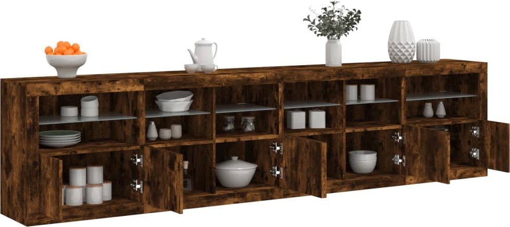 vidaXL Szafka z oświetleniem LED, przydymiony dąb, 283x37x67 cm
