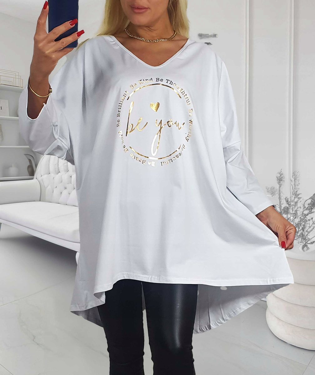 Tunika Damska Biała Oversize Rozmiar Uniwersalny (48-56) *Butik*