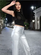 Spodnie damskie - Sinsay - Spodnie z szerokimi nogawkami - srebrny - miniaturka - grafika 1