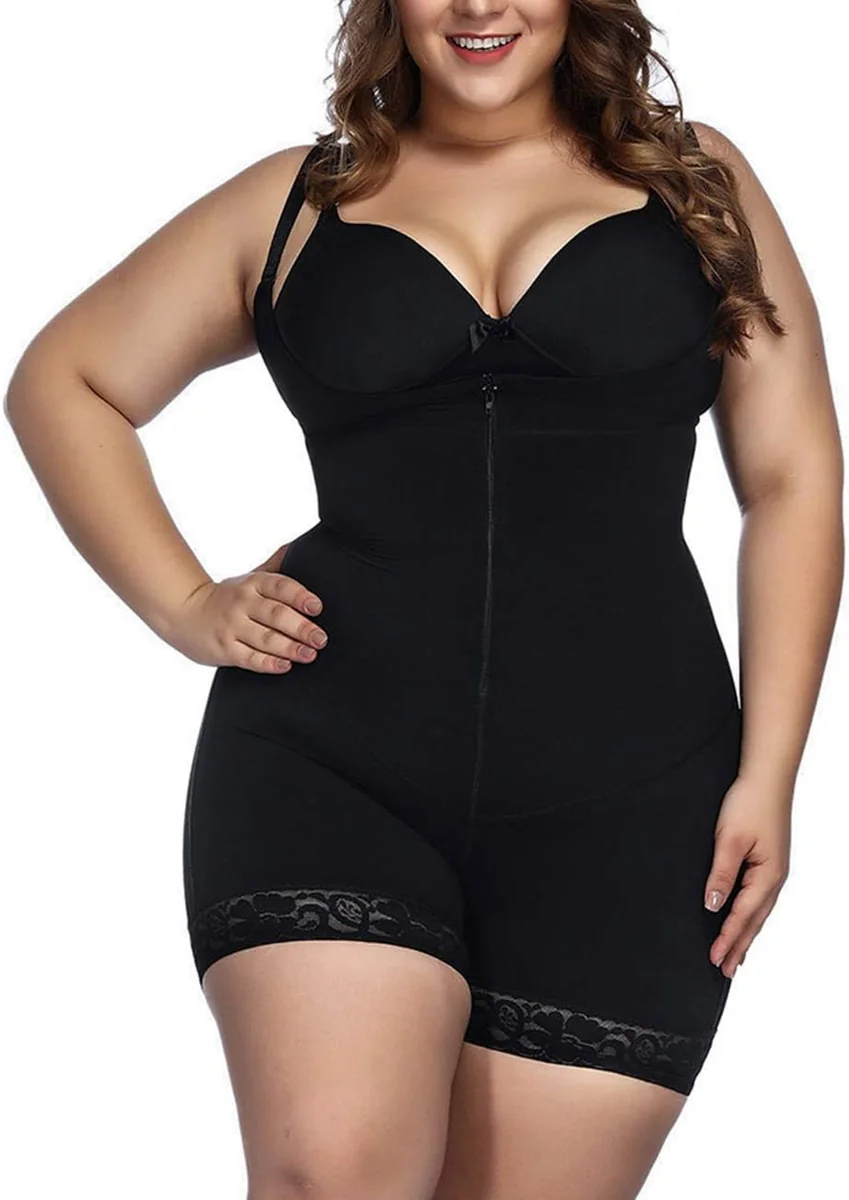 Damskie Body Wyszczuplające Modelujące z Zamkiem Wygodne Czarne M