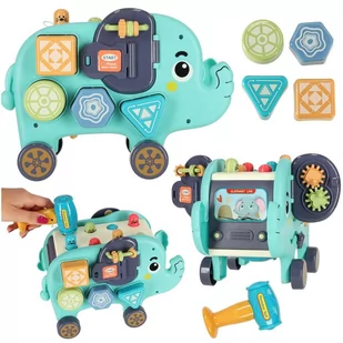 Słonik interaktywny montessori wbijak sorter klocki młotek 26cm - Sortery dla dzieci - miniaturka - grafika 1