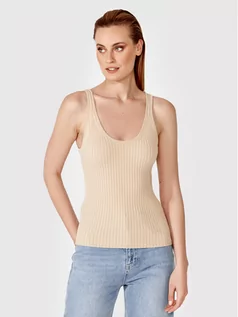 Koszulki i topy damskie - SIMPLE Top SI22-TPD014 Beżowy Slim Fit - grafika 1