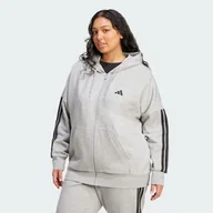 Bluzy sportowe damskie - Bluza Essentials 3-Stripes Full-Zip Fleece Hoodie (Plus Size) - miniaturka - grafika 1