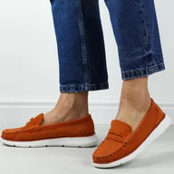 Mokasyny damskie - Pomarańczowe skórzane mokasyny damskie Sergio Leone sp012 - miniaturka - grafika 1