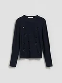 Bluzki dla dziewczynek - Reserved - Koszulka z cekinową aplikacją - czarny - miniaturka - grafika 1