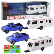 Samochody i pojazdy dla dzieci - Zestaw Samochód Metalowy Z Kamperem Przyczepa Niebieski LEAN Toys - miniaturka - grafika 1