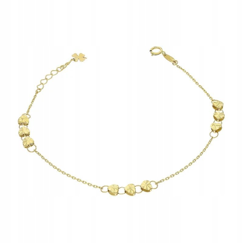 Elegancka Złota 375 Bransoleta z Grawerowanymi Sercami 1.80g na prezent 9kt
