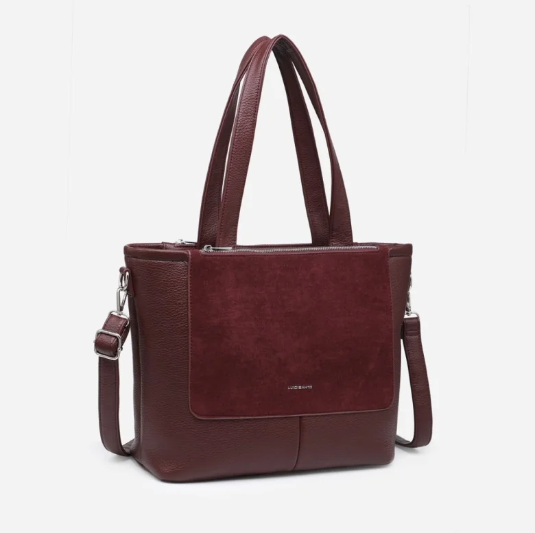Luigisanto Torebka Damska A4 Bordowa Elegancka Ekoskóra Shopper Duża