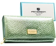 Portfele - Zielony portfel damski skóra naturalna i ekologiczna PETERSON duży na zatrzask rozbudowany karty gotówka rfid stop - miniaturka - grafika 1