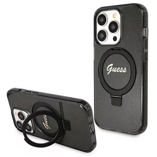 Etui Guess GUHMP14XHRSGSK Apple iPhone 14 Pro Max hardcase Ring Stand Script Glitter MagSafe czarny/black - Etui i futerały do telefonów - miniaturka - grafika 1