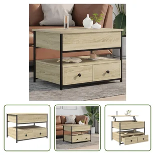 The Living Store Stolik kawowy dąb sonoma 70x50x50 cm Materiał drewnopochodny i metal - Ławy i stoliki kawowe - miniaturka - grafika 1