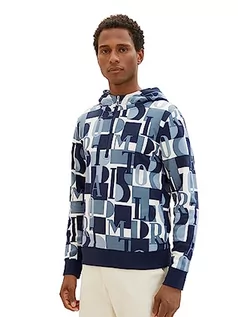 Bluzy męskie - TOM TAILOR Męska bluza z kapturem z nadrukiem na całej powierzchni, 32386-teal Big Letter Design, XL - grafika 1