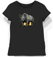 Koszulki i topy damskie - Koszulka damska czarna z nadrukiem nosorożca w szarościach XXL - miniaturka - grafika 1