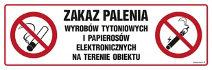 NC088 ZAKAZ PALENIA WYROBÓW TYTONIOWYCH I PAPIEROSÓW ELEKTRONICZNYCH NA TERENIE OBIEKTU, FN - FOLIA SAMOPRZYLEPNA; (300X100MM) - Tablice BHP - miniaturka - grafika 1