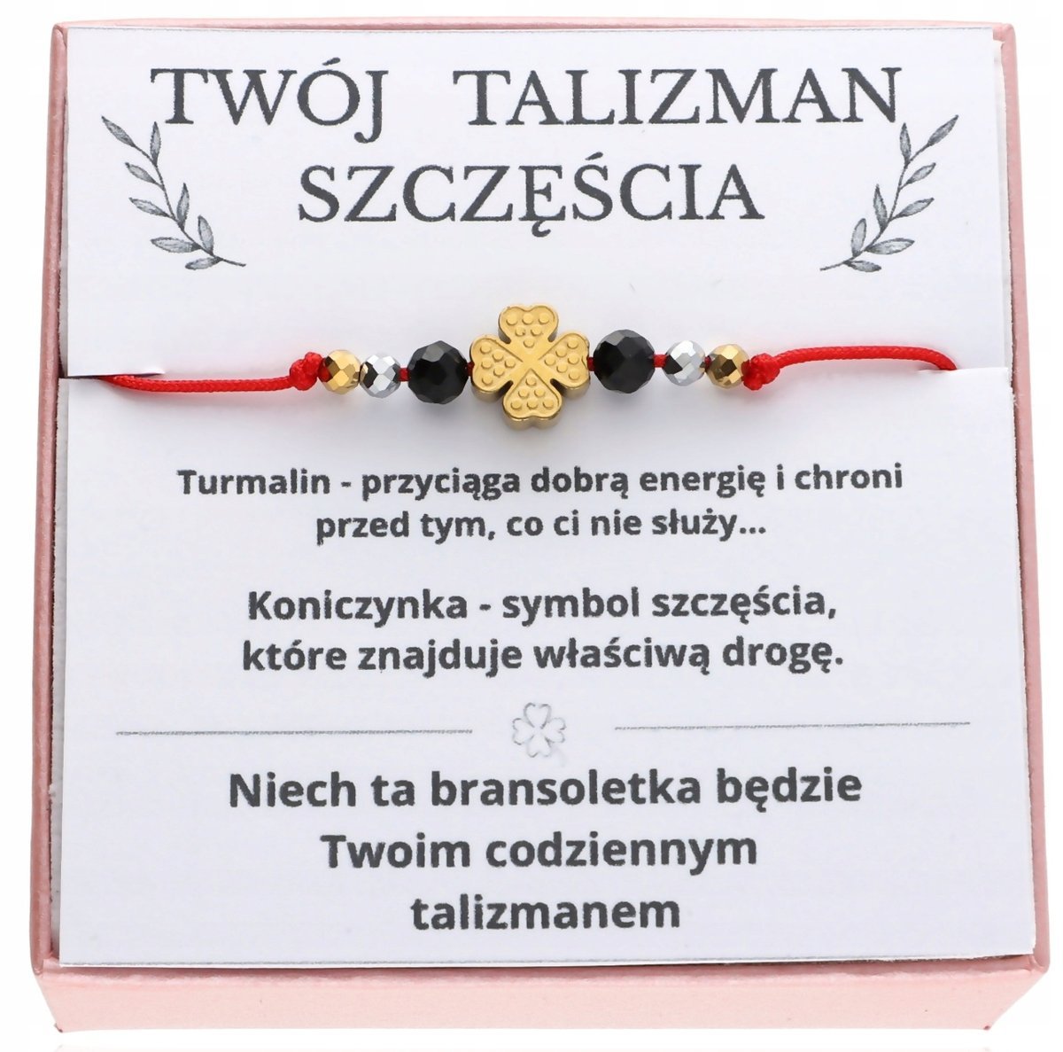 Bransoletka SZCZĘŚCIA NA SZCZĘŚCIE z turmalinem i koniczynką TALIZMAN