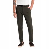 Spodnie męskie - Męskie spodnie chino REGULAR FIT - ciemnozielone V4 OM-PACP-0184 L - Ombre - miniaturka - grafika 1
