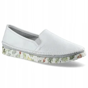 Espadryle Maciejka 03512-11 półbuty damskie białe skóra kwiaty spód r.37 - Mokasyny damskie - miniaturka - grafika 1