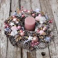 Ozdoby bożonarodzeniowe - Stroik,wianek świąteczny różowy - miniaturka - grafika 1