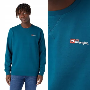 Wrangler LOGO CREW SWEAT Deep Teal ZIELONA BLUZA MAŁE LOGO REGULAR FIT S - Bluzy męskie - miniaturka - grafika 1