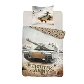 Pościel dla dzieci - Detexpol Pościel bawełniana młodzieżowa 160x200 piaskowa z czołgiem Fighter Army 5864 A Dream Collection - miniaturka - grafika 1