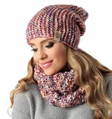 Czapki damskie - Komplet damski czapka + komin Multikolor róż - miniaturka - grafika 1