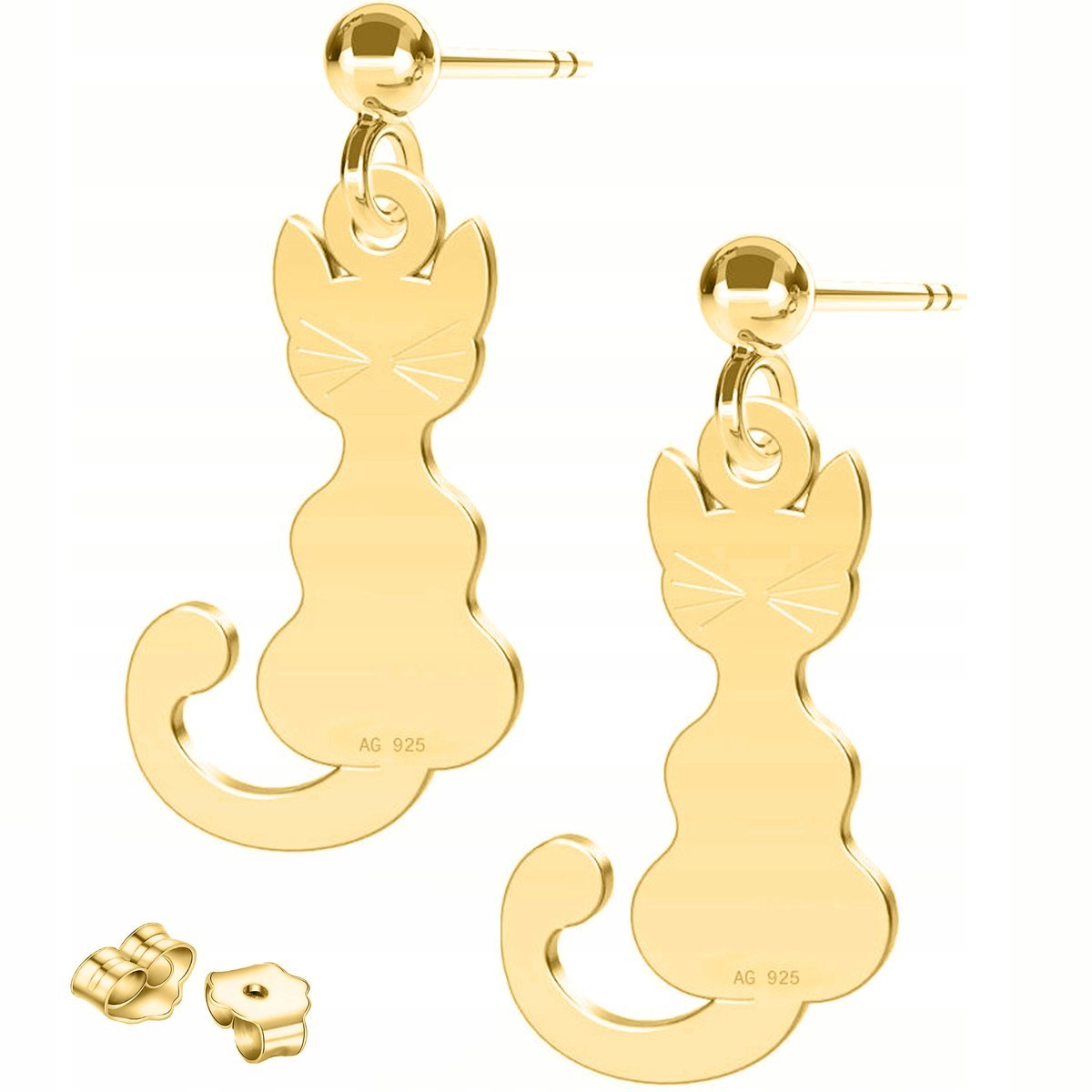 Złote Kolczyki Koty Kotki Blaszki z Kotami Kot Kotek Pupil SREBRO 925