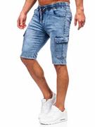 Spodenki męskie - Niebieskie krótkie spodenki jeansowe bojówki męskie Denley HY812 - miniaturka - grafika 1