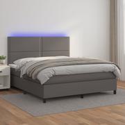 Łóżka - Lumarko Łóżko kontynentalne z materacem i LED  szara ekoskóra 140x200cm - miniaturka - grafika 1