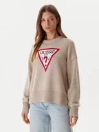 Swetry damskie - Guess Jeans Sweter W4BR12 Z3HM1 Beżowy Relaxed Fit - miniaturka - grafika 1
