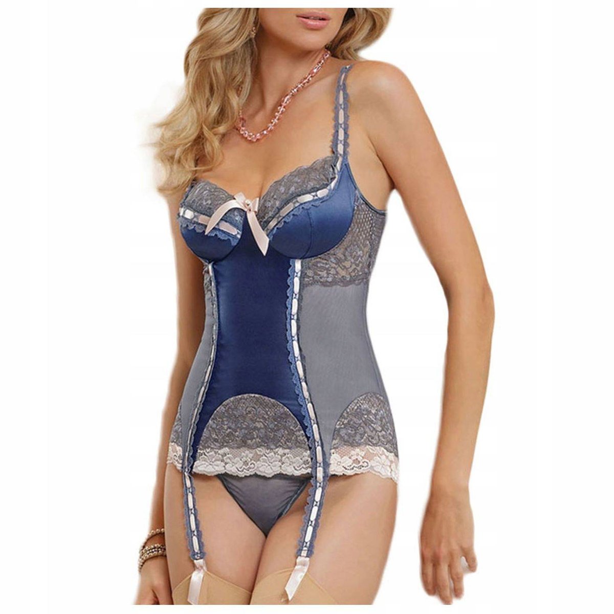 Halka Damska Z Troczkami Komplet Stringi Szara