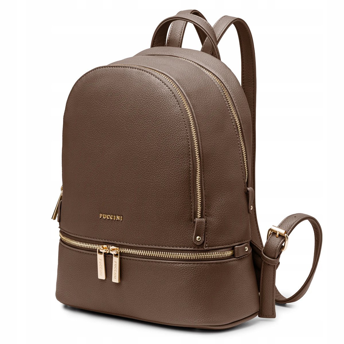 Plecak Dwukomorowy Damski PUCCINI Ze Skóry Ekologicznej Brązowy BML055P-2