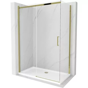 Mexen Omega kabina prysznicowa rozsuwana 140x80 cm, transparent, złota + brodzik Flat - Kabiny prysznicowe - miniaturka - grafika 1
