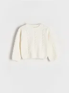 Bluzy dla dziewczynek - Reserved - Sweter z ozdobnym splotem - złamana biel - miniaturka - grafika 1