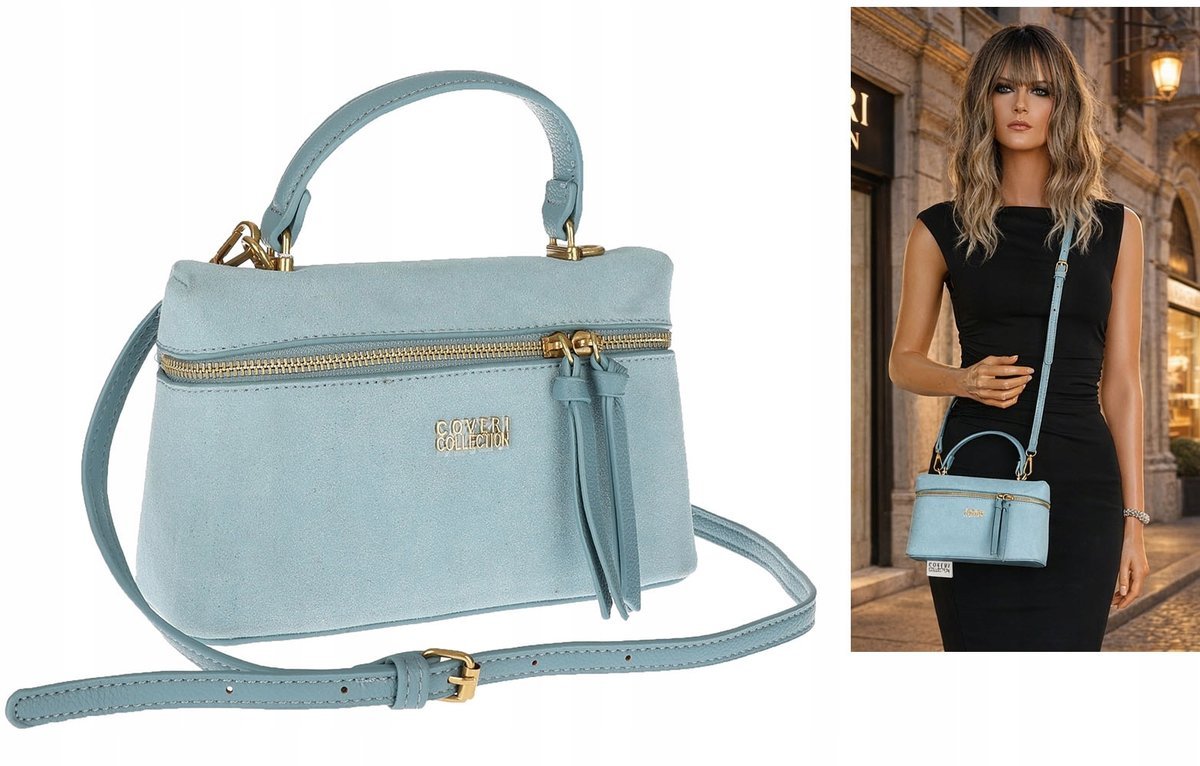 Torebka Damska zamszowa klasyczna Listonoszka kuferek CC905 Niebieska