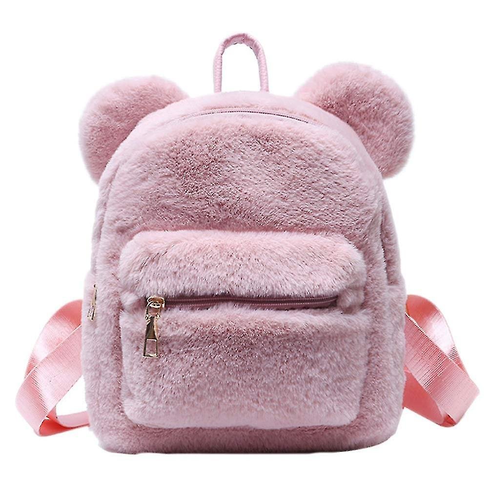 Pluszowy plecak Cute Bear Ear Puszyste futro Torba na ramię Casual Daypacks (różowy)