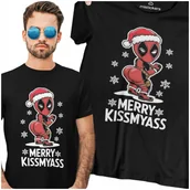 Koszulki męskie - KOSZULKA ŚWIĄTECZNA ŚMIESZNA MĘSKA ŚWIĘTA DEADPOOL MERRY KISSMYASS PREMIUM - miniaturka - grafika 1