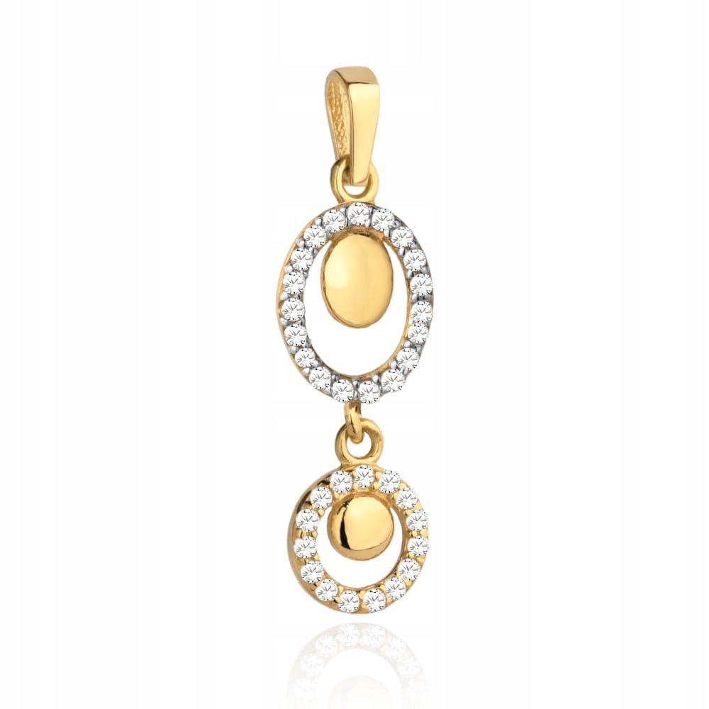 Złota zawieszka 585 z cyrkoniami owalna 0.94g